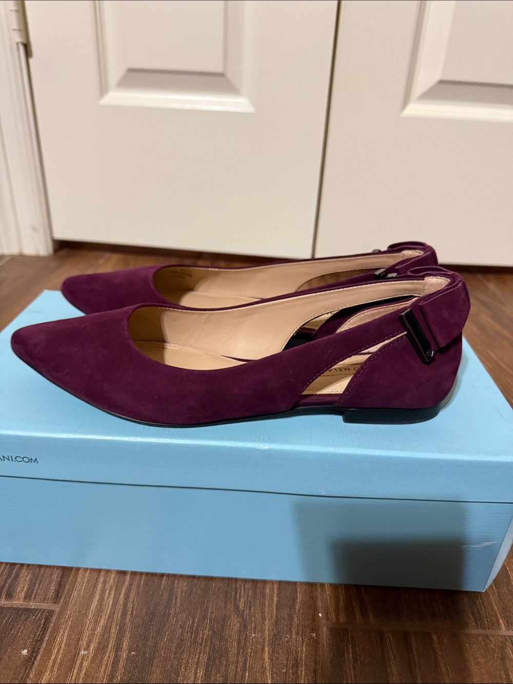ANTONIO MELANI Plum Suede Pointed Slingback Flats - Picture 2 of 6